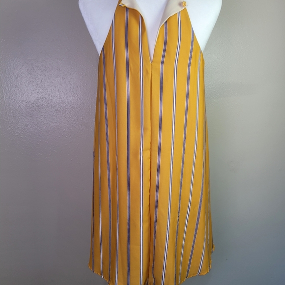 Lulus Sweet Little Lines Golden Yellow Stripe Shift Dress Med - Picture 6 of 12
